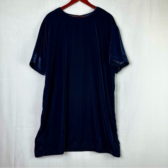Gap Velvet Midi Slip Dress Short Sleeve Puff Sleeve Navy Luxury XXL Casual Soft - Picture 1 of 9